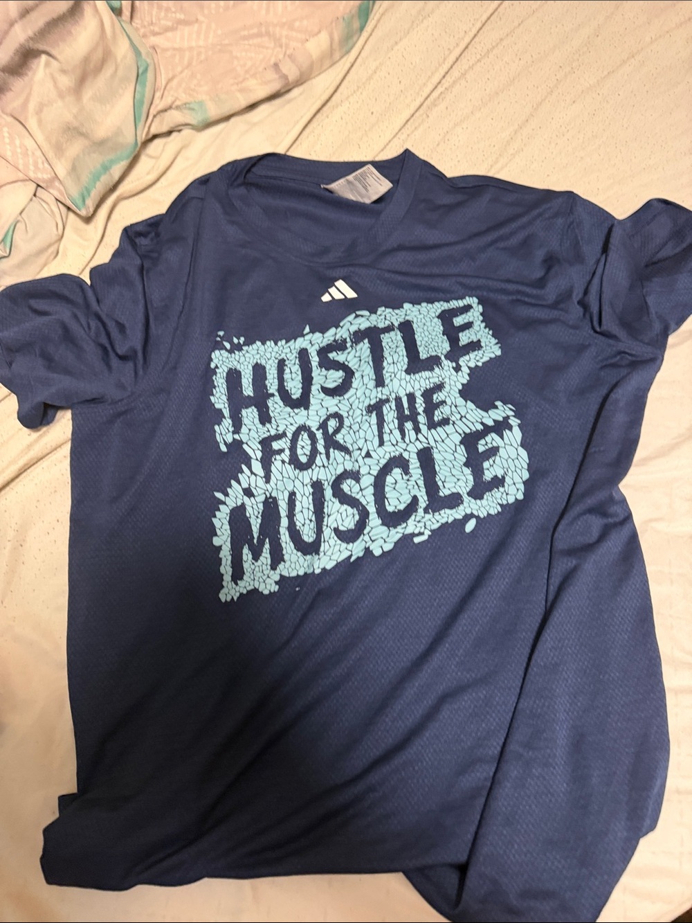 Adidas Men’s Navy Blue 'Hustle for the Muscle' Graphic Tee